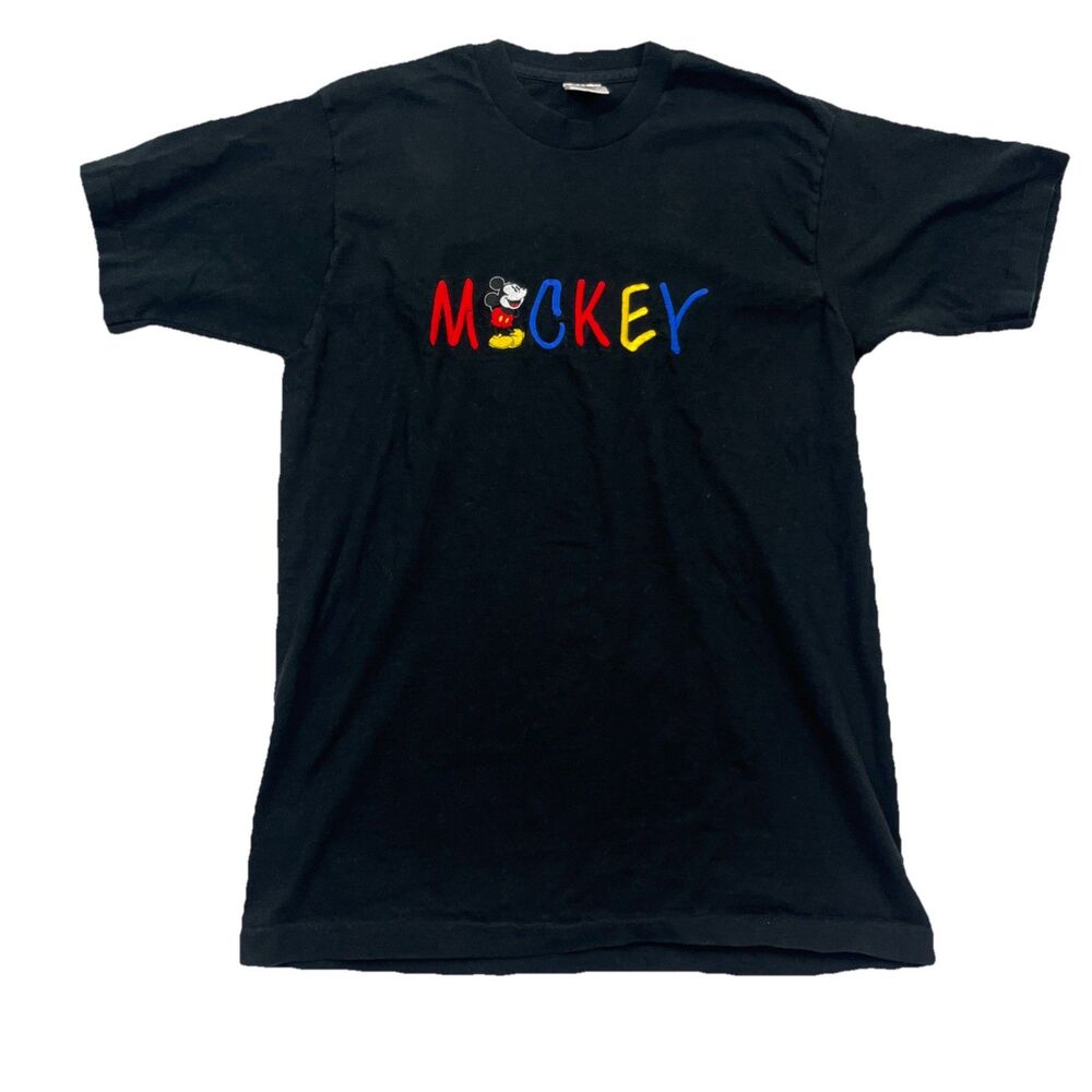 1990s Single Stitch Mickey Mouse T-Shirt Black Embroidered Mickey & Co USA L